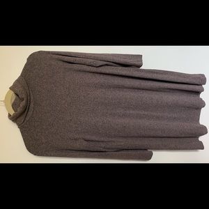 Brown turtle-cowl neck 3/4 sleeve sweater dress